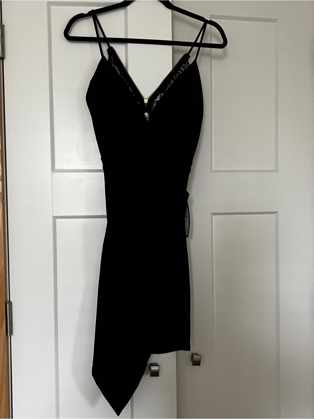 Emerald Sundae Black Asymmetrical Slip Dress